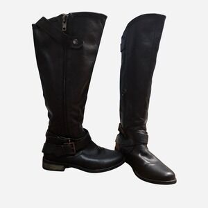 Black faux leather knee high boots‎ size 5.5